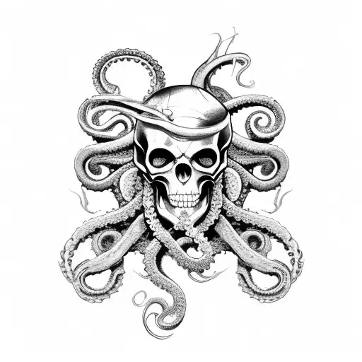 kraken with tentacles + pirate skull + ominous  tattoo design idea