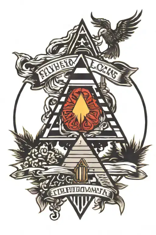 pyramid surrounded by street sign intertwined tattoo design idea