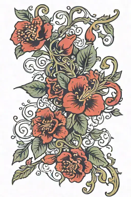 vines with red flowers intertwined tattoo design idea