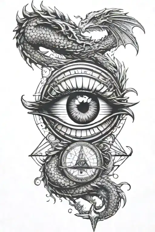 illuminati eye with dragon wrapped tattoo design idea