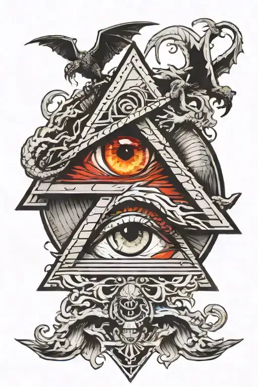illuminati eye in a traingle with dragon covering it tattoo design idea