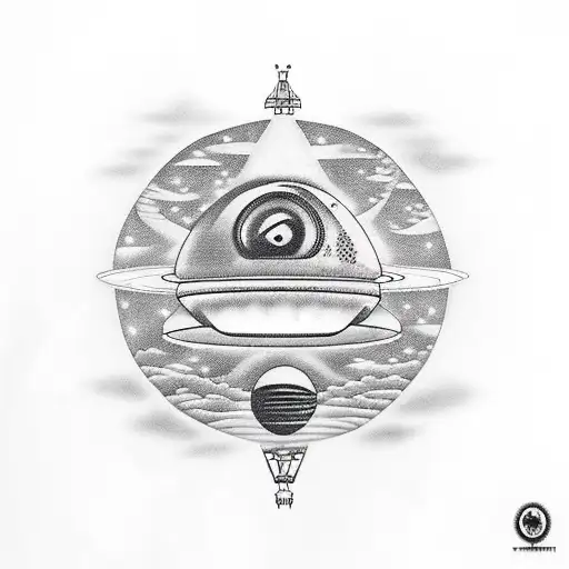 ufo abducting human off lake side tattoo design idea