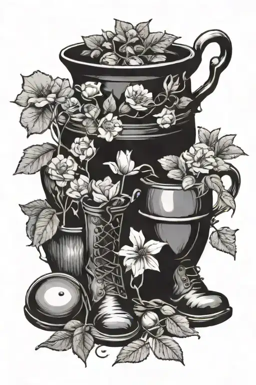 I would like a tattoo in honor of my grandfather: coins, gardening boots, and a pot (because he was a stone carver).     tattoo design idea