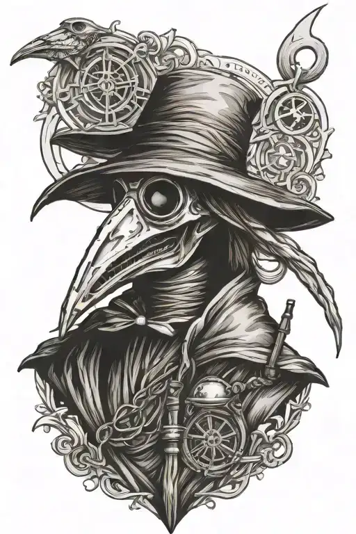 plague doctor with staff of asclepius tattoo design idea