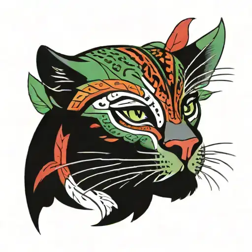 black panther face tattoo with green and red colors tattoo design idea