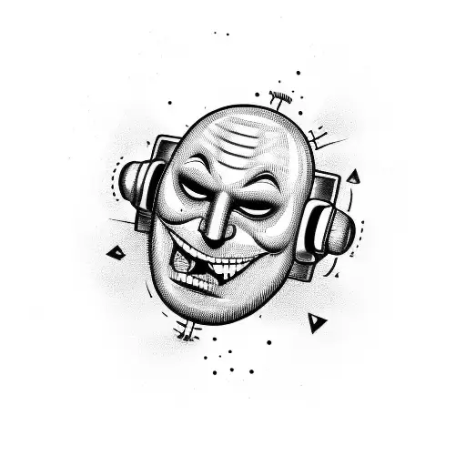 A tattoo design of a comedy mask and video game controller combined, representing your favorite things of laughing and gaming tattoo design idea