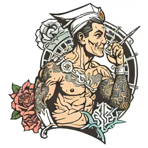 Male nurse with injection tattoo design idea