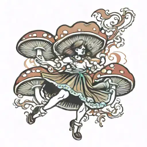 mushroom dancer tattoo design idea