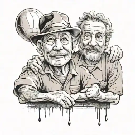 papa e higo sentados con un balon mirando el barrio  tattoo design idea