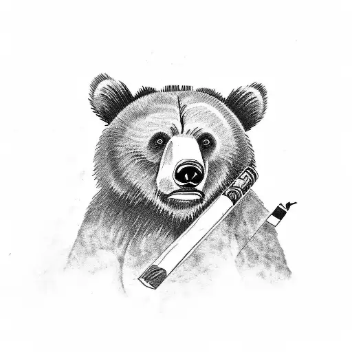 Grizzly bear smoking a cigar tattoo design idea