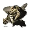 Upper arm sleeve, A loin pride on a African rock plain, All female lions around A pride leading male lion  tattoo design idea