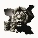 Upper arm sleeve, A loin pride on a African rock plain, All female lions around A pride leading male lion  tattoo design idea