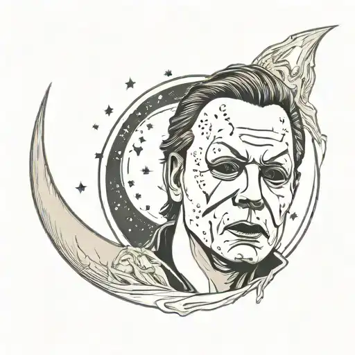 michael myers from scary movies tattoo with a crescent moon  tattoo design idea