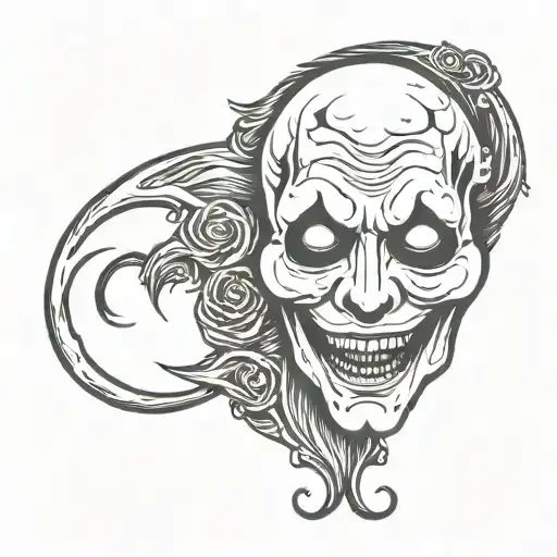 ghost face from scary movies tattoo with a crescent moon  tattoo design idea