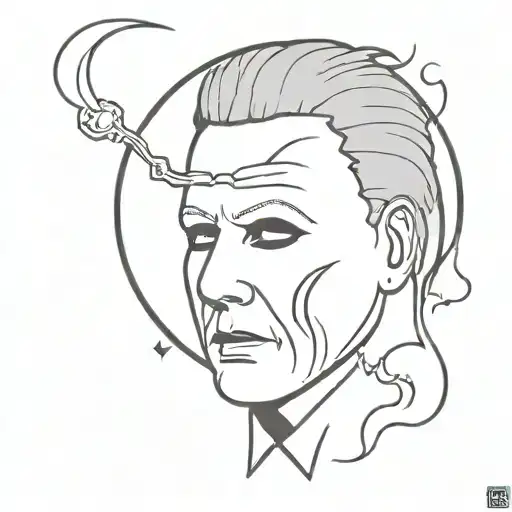 michael myers from scary movies tattoo with a crescent moon  tattoo design idea