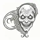 ghost face from scary movies tattoo with a crescent moon  tattoo design idea