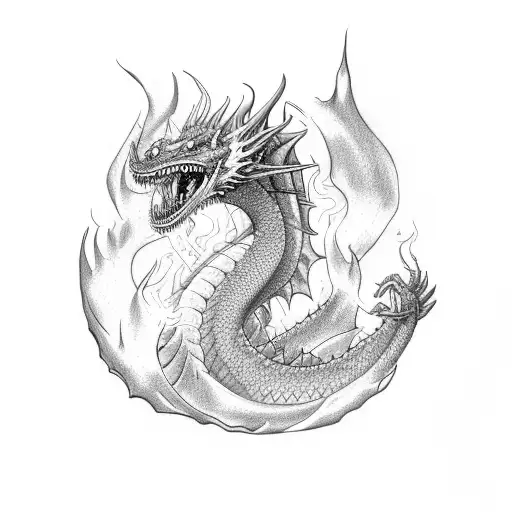 twin dragons breathing fire tattoo design idea