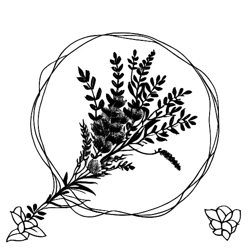 Bouquet with one violet and three branches of lavender tattoo design idea