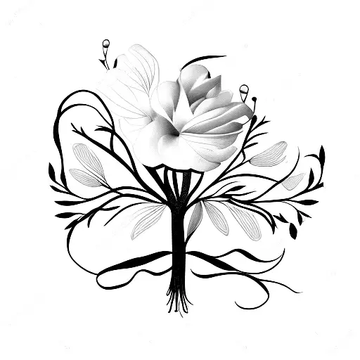 Bouquet with one violet and three branches of lavender tattoo design idea