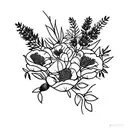 2D Bouquet with violet and lavender tattoo design idea