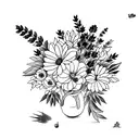 2D Bouquet with violet and lavender tattoo design idea