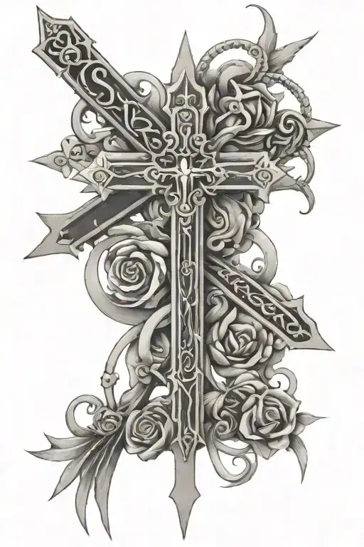 crosses and words tattoo design idea