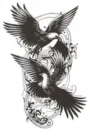 two abstract birds flying upwards circling each other, one bird is light and one is dark tattoo design idea