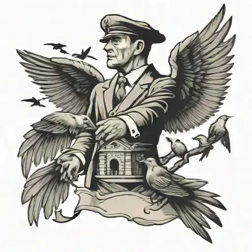 lawyer and birds flying away tattoo design idea