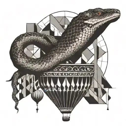 A Snake catching a bird mid air balloon tattoo design idea