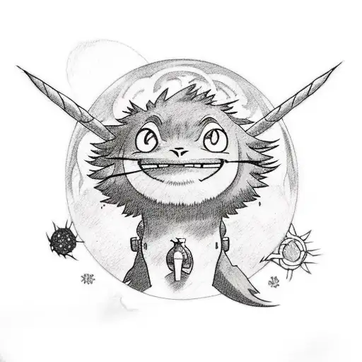Design a tattoo featuring Calcifer from Howl's Moving Castle with Jiji from Kiki's Delivery Service tattoo design idea
