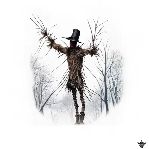 tall scarecrow in the woods tattoo design idea