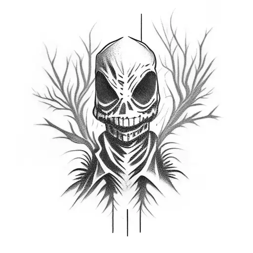tall scarecrow in the woods tattoo design idea
