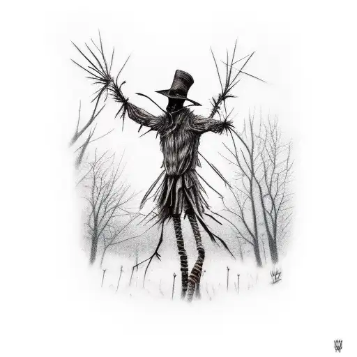 tall scarecrow in the woods tattoo design idea