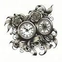 two clocks with ribbons  tattoo design idea