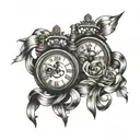 two clocks with ribbons  tattoo design idea