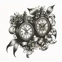 two clocks with ribbons  tattoo design idea