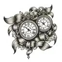 two clocks with ribbons  tattoo design idea