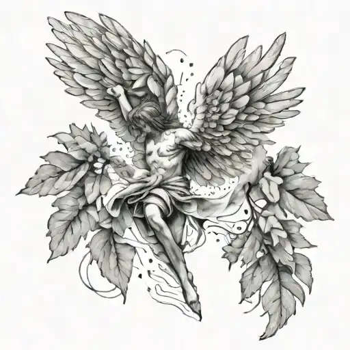 falling angel broken wings tattoo design idea