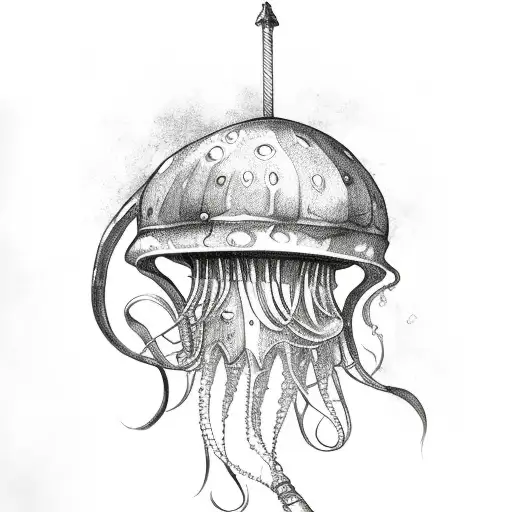 Jellyfish wrapped around a medieval longsword  tattoo design idea
