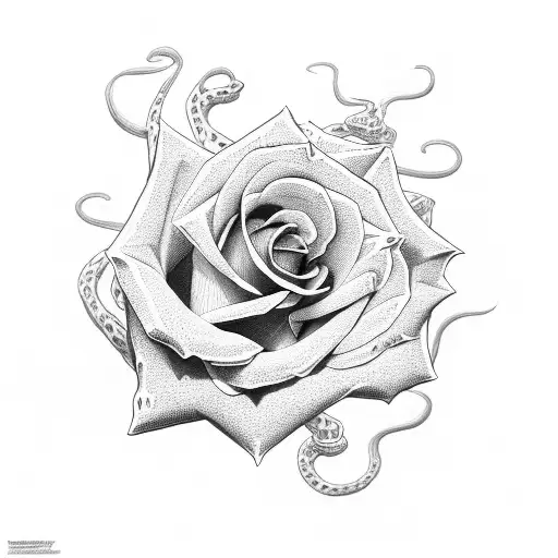 Rose with Snakes and sword  tattoo design idea