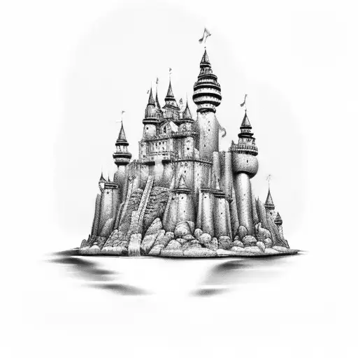 castillos de fantasia en una isla tattoo design idea