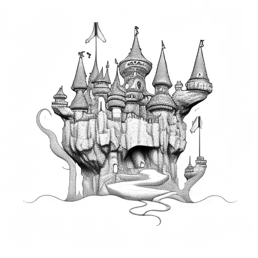 castillos de fantasia en una isla tattoo design idea