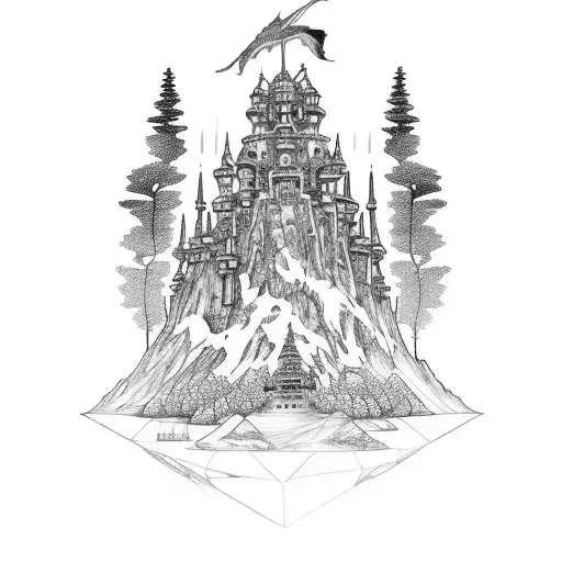 castillos en una isla flotante  tattoo design idea