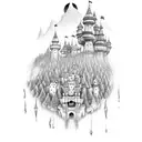 castillos de fantasia en una isla tattoo design idea