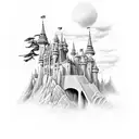 castillos de fantasia en una isla tattoo design idea