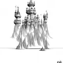 castillos de fantasia en una isla flotante  tattoo design idea