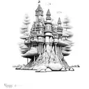 castillos en una isla flotante  tattoo design idea