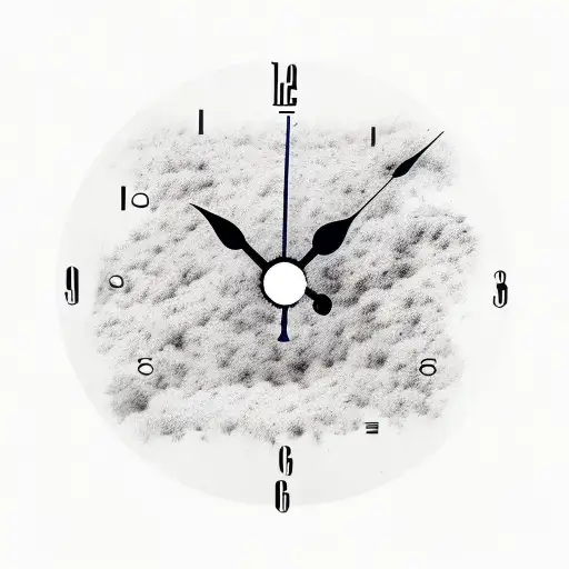 clock fading into dust with swords has the hands and a pair of eyes looking down on it tattoo design idea