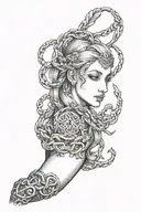 a chain wrapped around the arm with the Aphrodite symbol and a symbol of Insanity  tattoo design idea