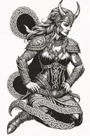sexy female Viking woman full body tattoo design idea